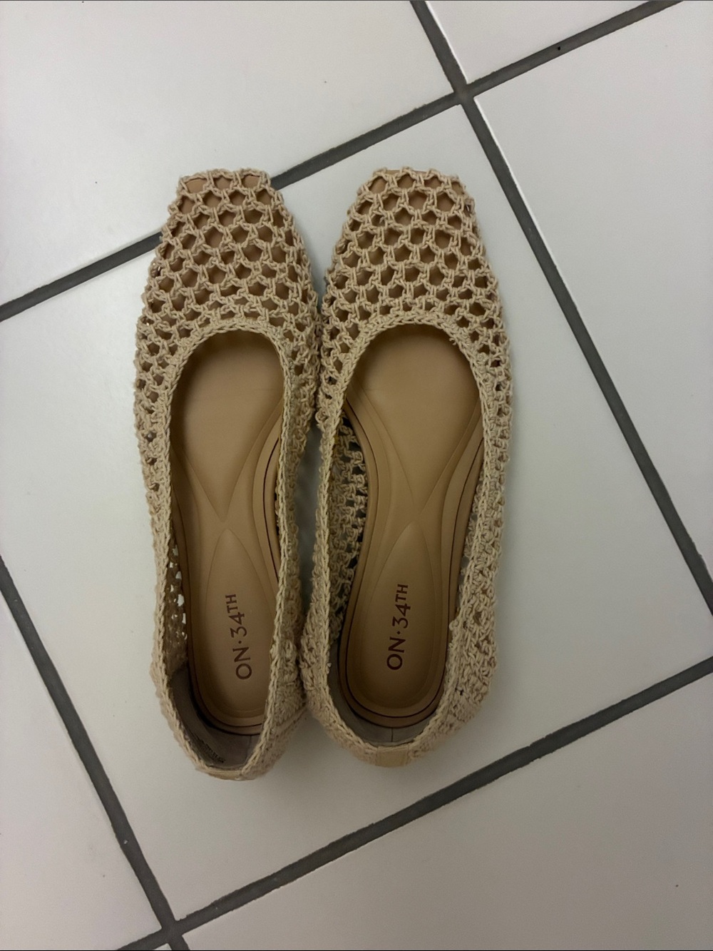 ON:34TH Beige Crochet Ballet Flats - Lightweight Casual Loafers